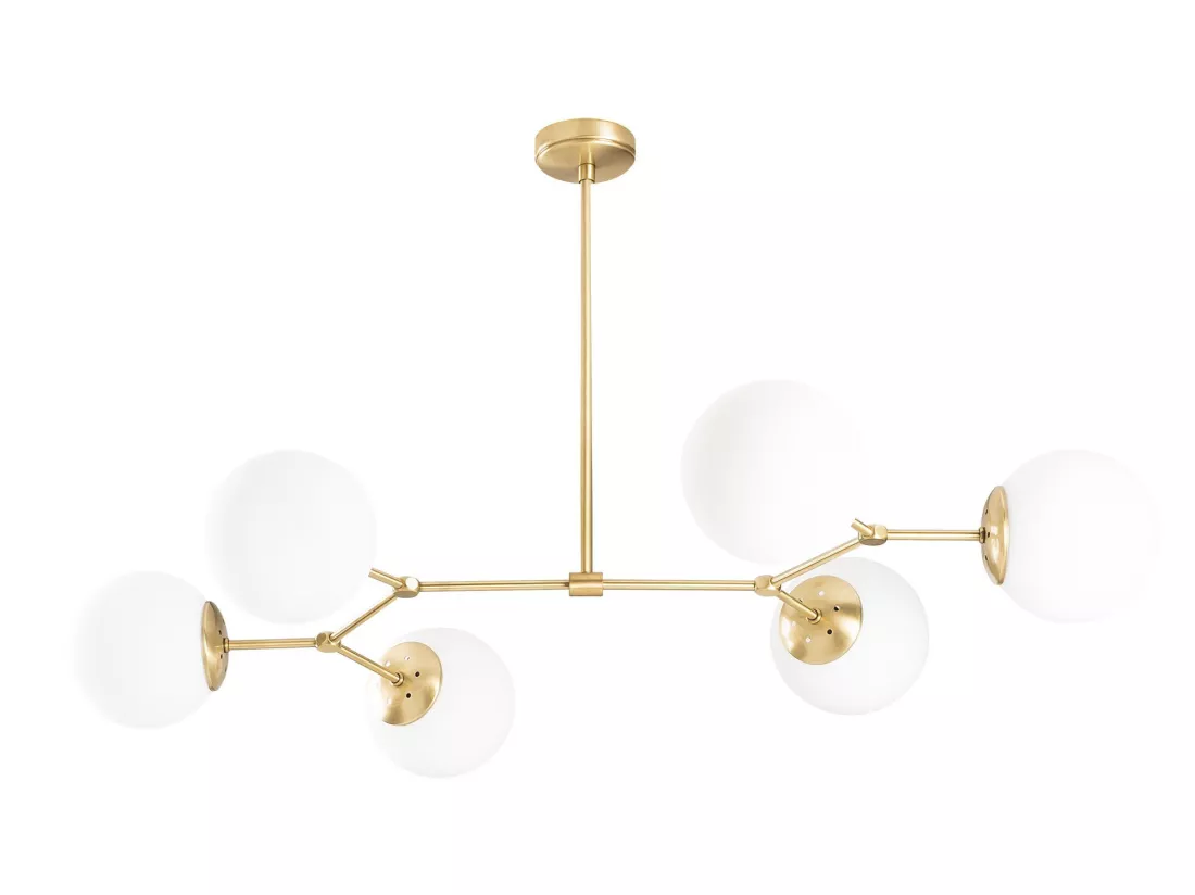 Lustre en métal - 6 globes - L. 100 x H. 52 cm - Doré et blanc - DAMAR