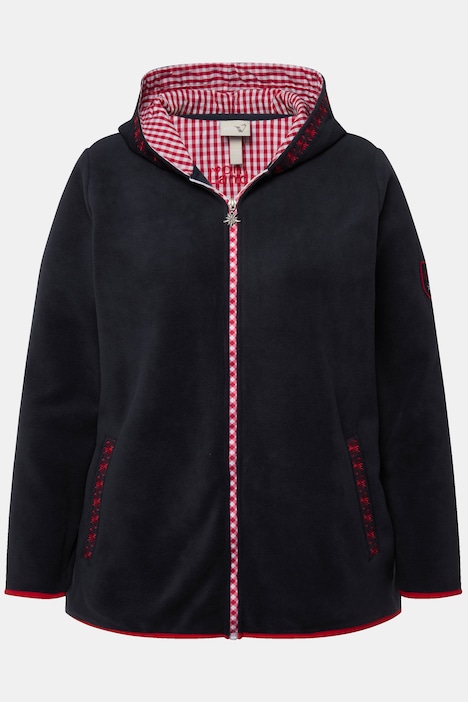 Trachten-Fleecejacke, Kapuze, Zierstickerei, Langarm