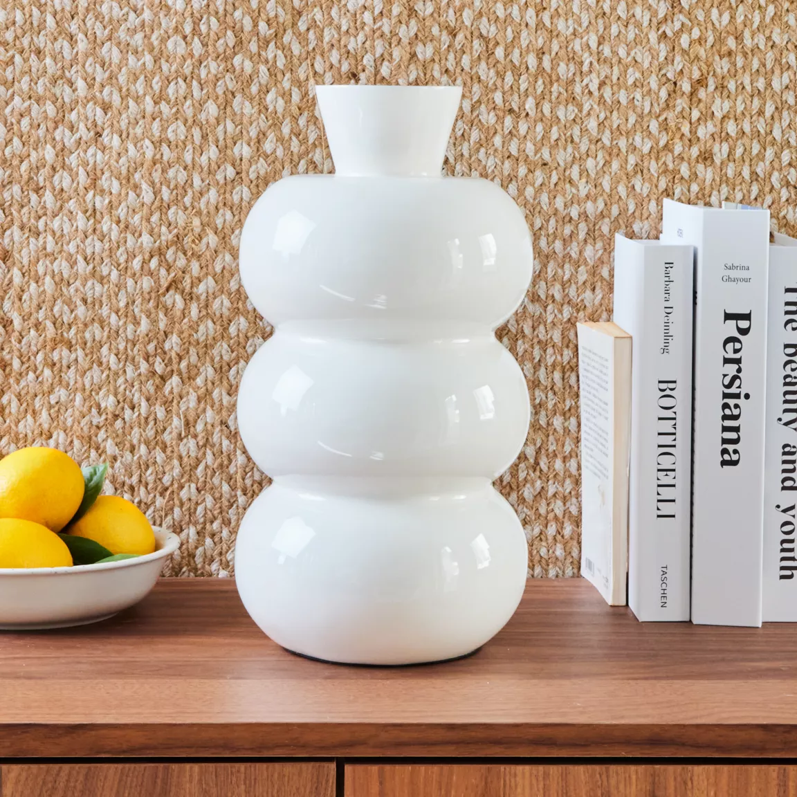 Vase en métal émaillé fait main (H33 cm) Serena Blanc brillant