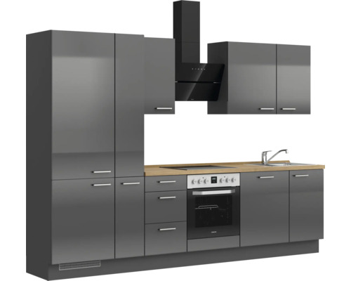 NOBILIA keukenblok met apparatuur Urban 300 cm leigrijs hoogglans voorgemonteerde variant links 4004539009554