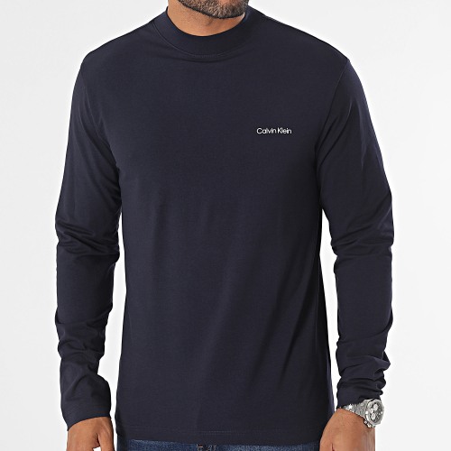 Tee Shirt Manches Longues Micro Logo Mock Neck 0179 Bleu Marine