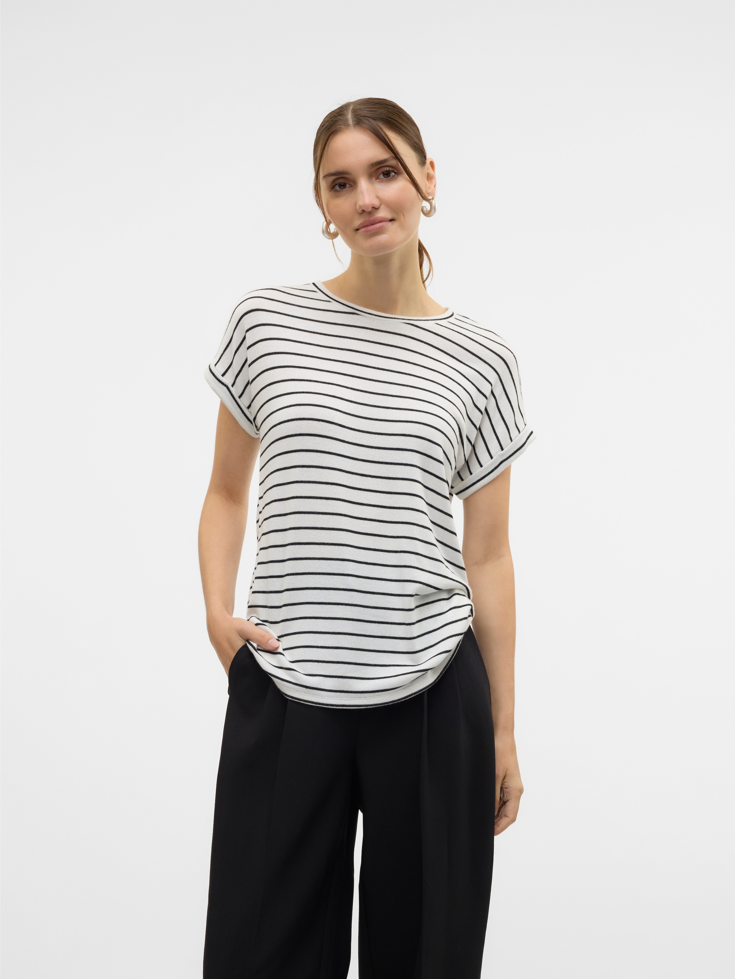 Vero Moda Kurzarmpullover »VMBRIANNA SS O-NECK PULLOVER BOO  REP«, mit Umschlagsaum am Kurzarm