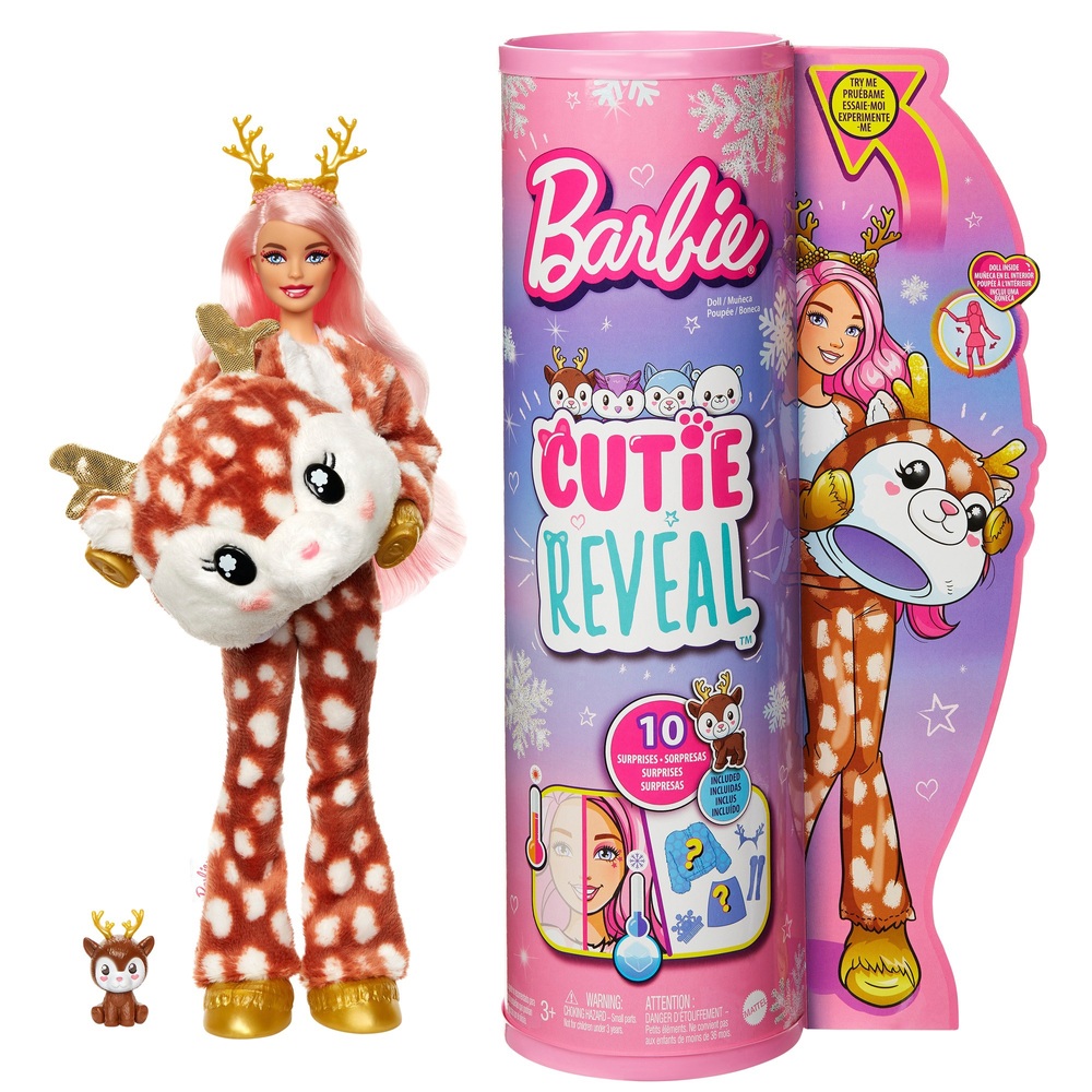 Barbie Cutie Reveal Puppe mit Hirsch-Plüschkostüm und 10 Überraschungen