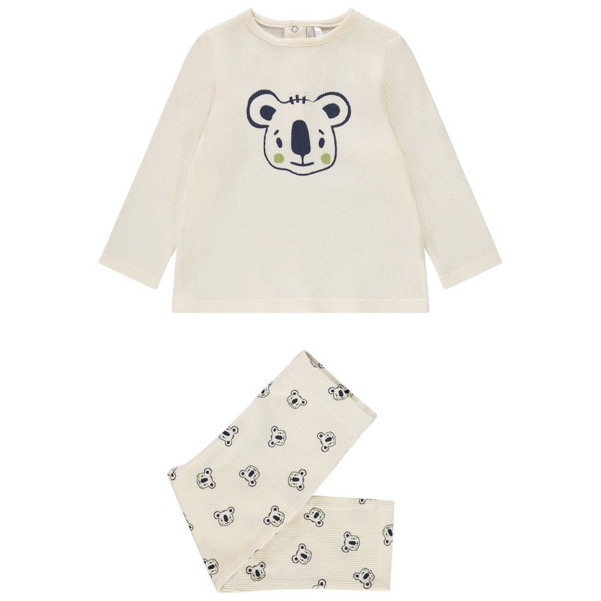 Pyjama 2 pièces effet nid d'abeille Koala pour bébé garçon - Ecru