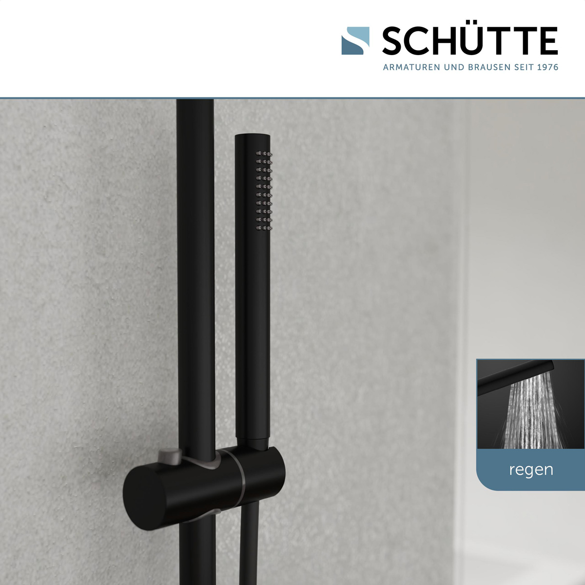 Schutte Aquaduct regendoucheset met thermostatische kraan zwart mat