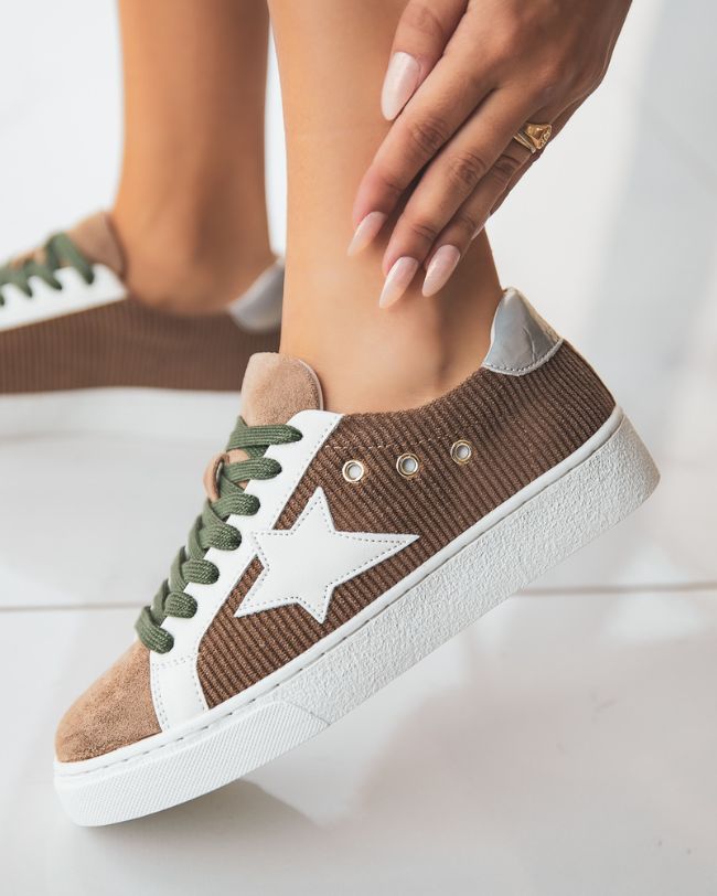 Basket femme étoile camel  à lacets - Alexia