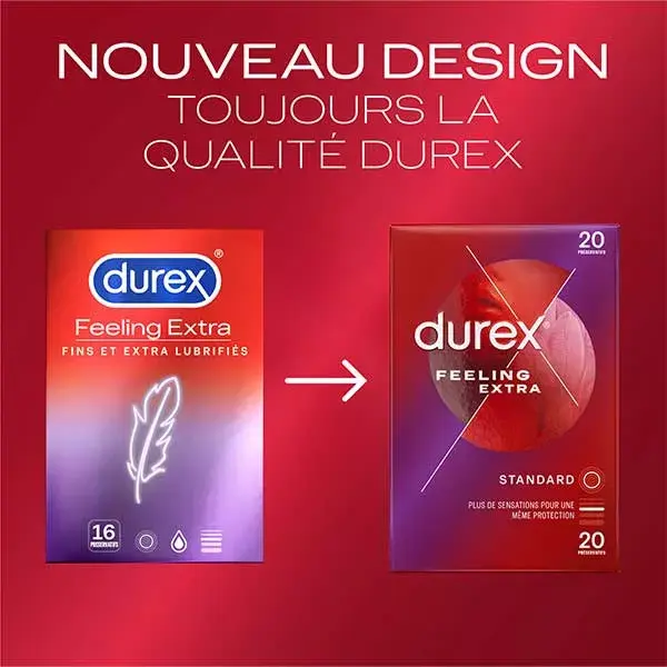Camisinhas Durex Feeling Extra - 20 Camisinhas Finas e Extra Lubrificadas