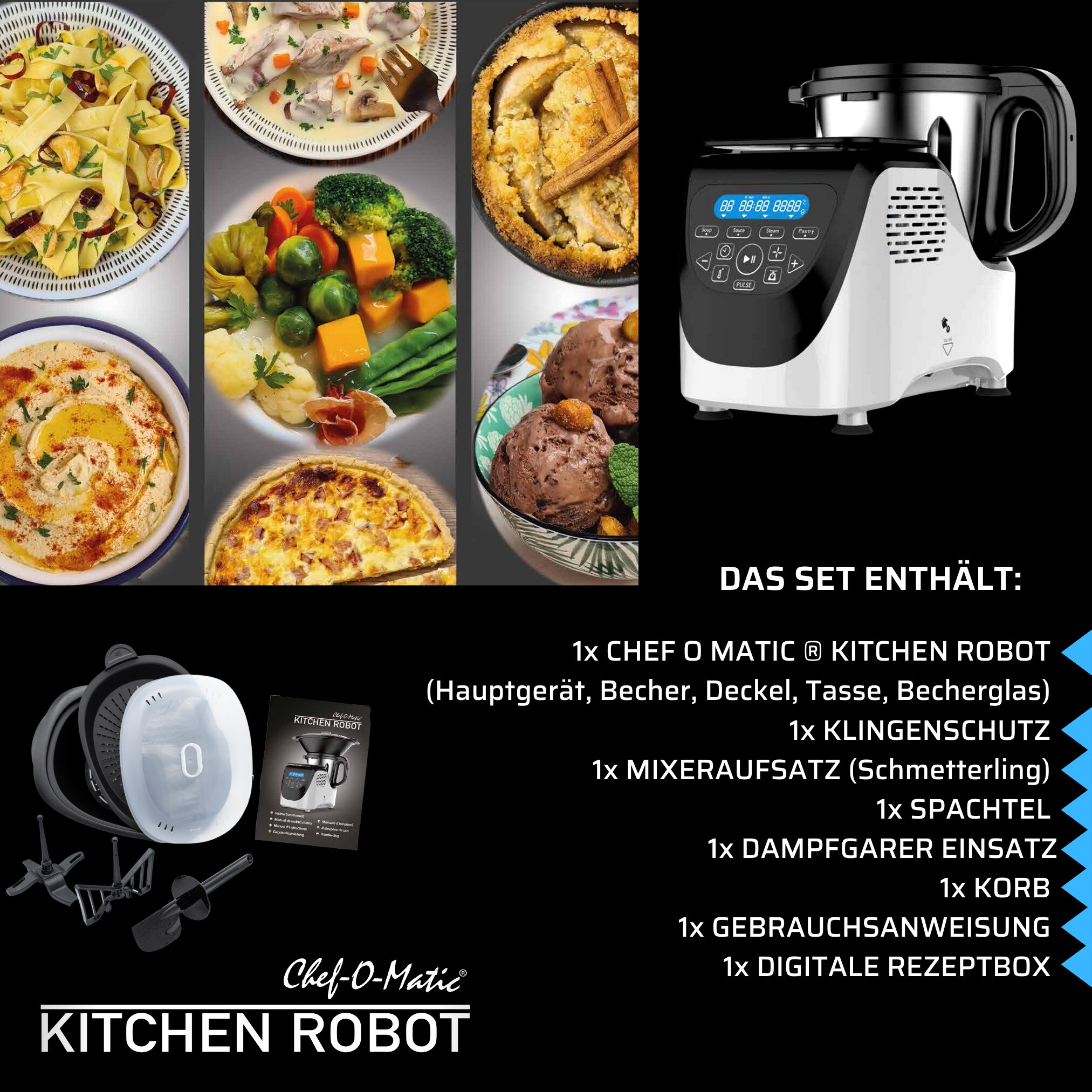 Best Direct® Küchenmaschine mit Kochfunktion - Mixer - Dampfgarer Chef O Matic Kitchen Robot