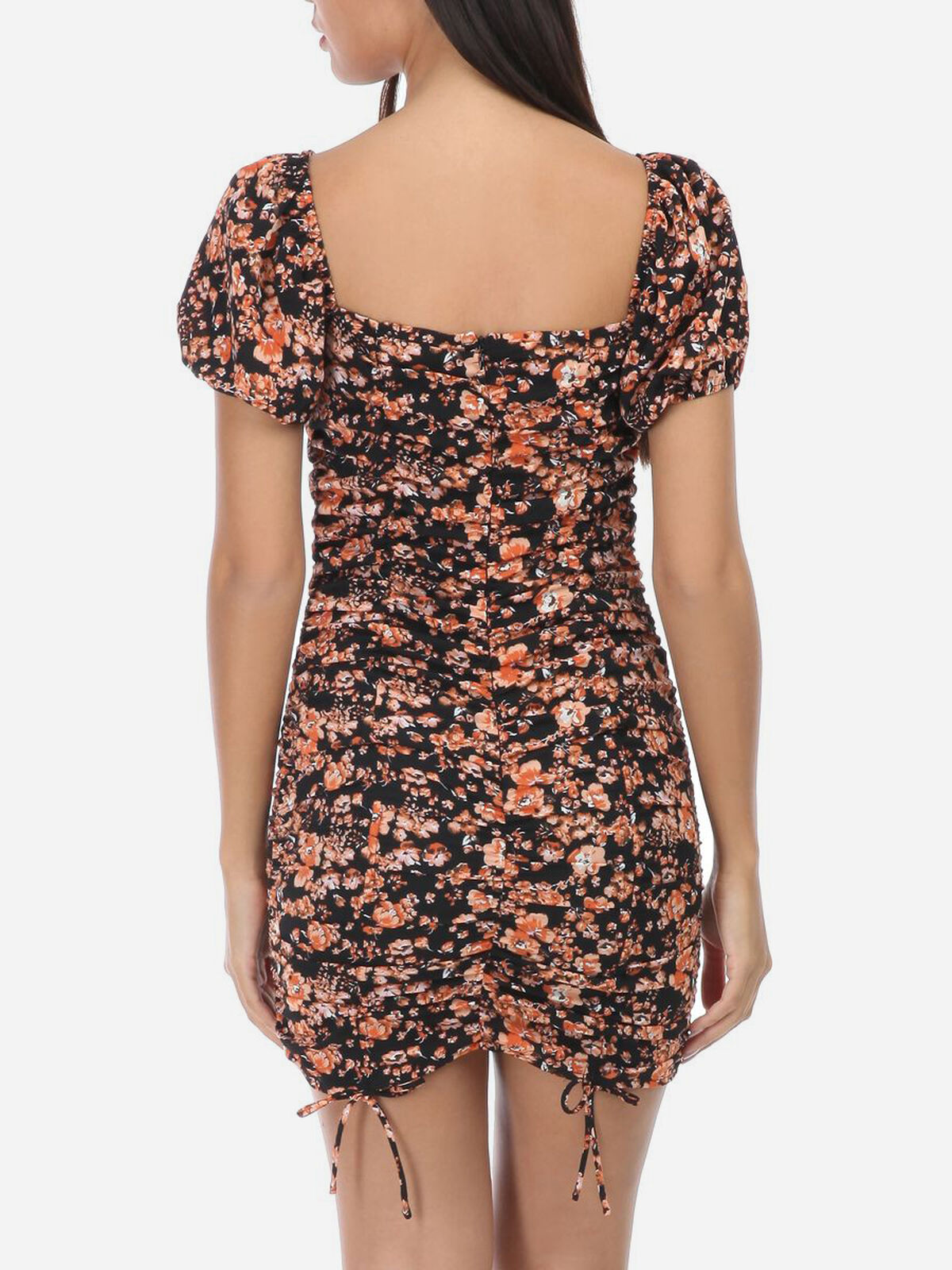 Robe froncée à fleurs- Noir
