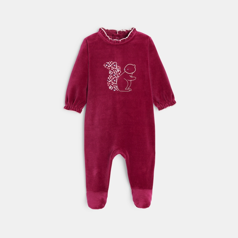 Dors-bien écureuil velours rose bébé fille