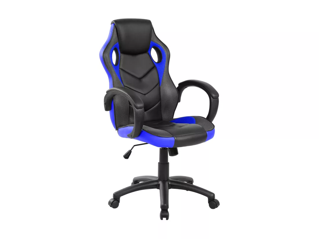 Chaise de jeu Caloundra, Fauteuil de jeu pour adultes, Chaise de bureau, 66x61h104/114 cm, Noir et Bleu