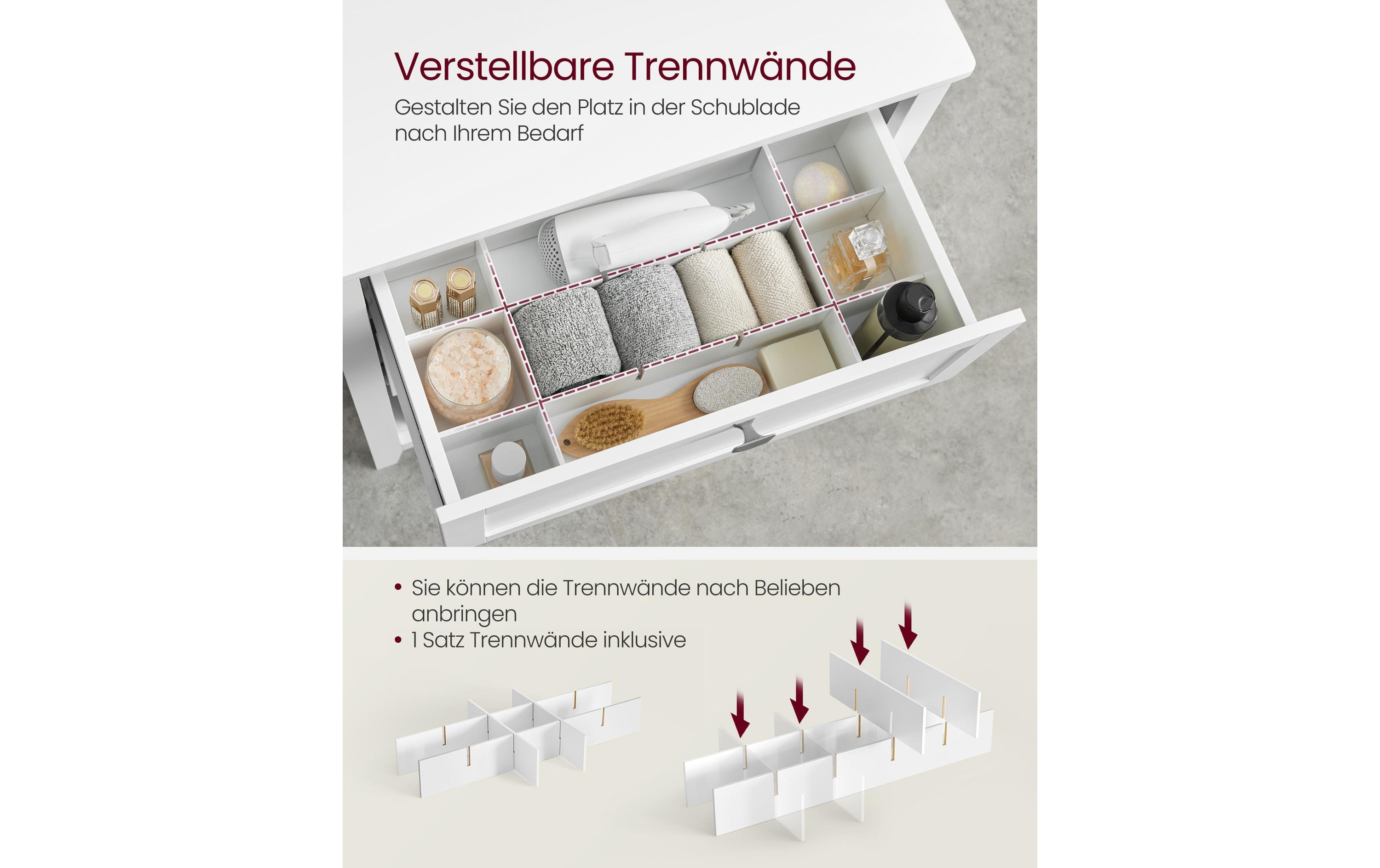 Badezimmer-Schrank 30 x 80 cm, Weiss<br>Schrank für das Badezimmer mit 2 Schubladen und 2 Körben