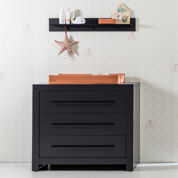 Europe Baby Vittoria III Babykamer Zwart | Bed 70 x 140 cm   Commode   Kast 3-Deurs