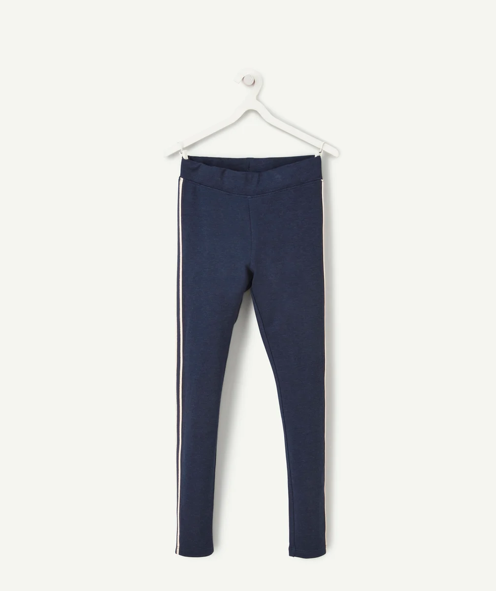 LEGGING FILLE EN VISCOSE RESPONSABLE BLEU MARINE AVEC BANDES