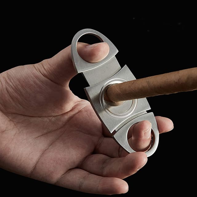 Cigarskærer med dobbelt guillotine rustfrit stål Sølv