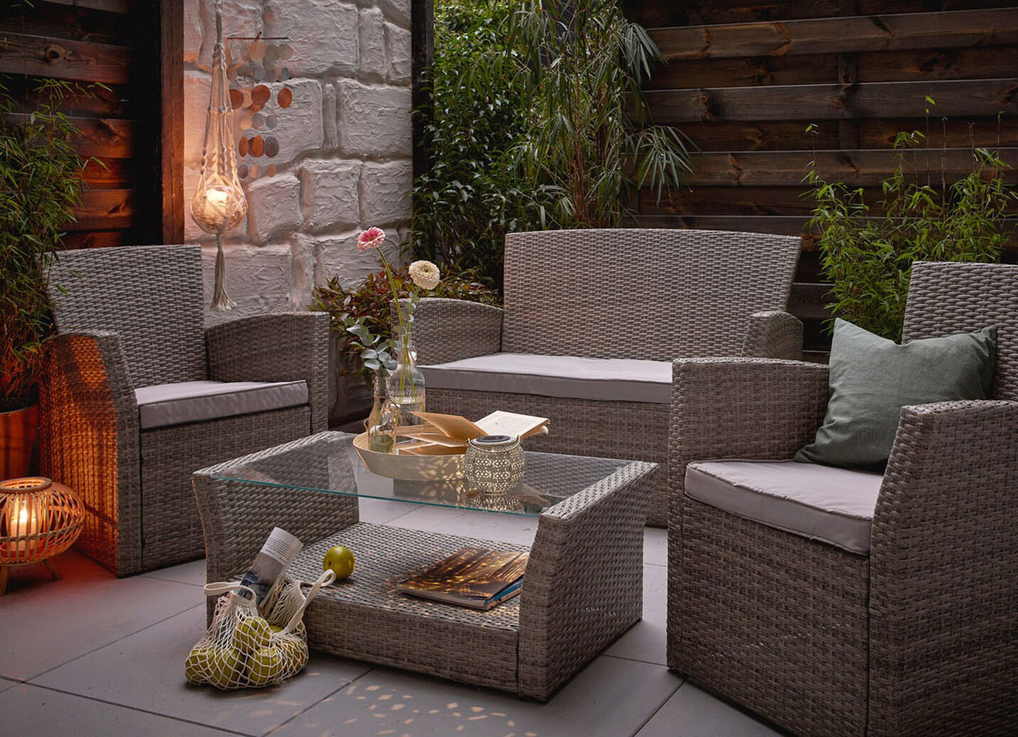 Garten-Lounge, 4-teilig mit Auflagen