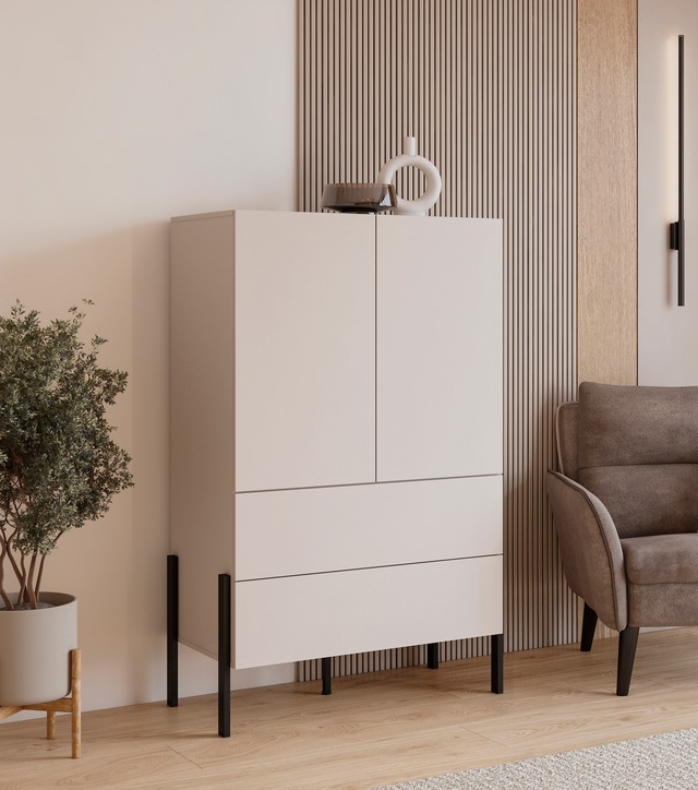 Home affaire Wäscheschrank »Jukon, moderner griffloser Kleiderschrank, Metallfüsse, Made in Europe« 90x150x50, ideal für kleine Räume oder Nischen,  Mehrzweckschrank ,2 Schubladen, 2 Türen, FSC-zertifiziert