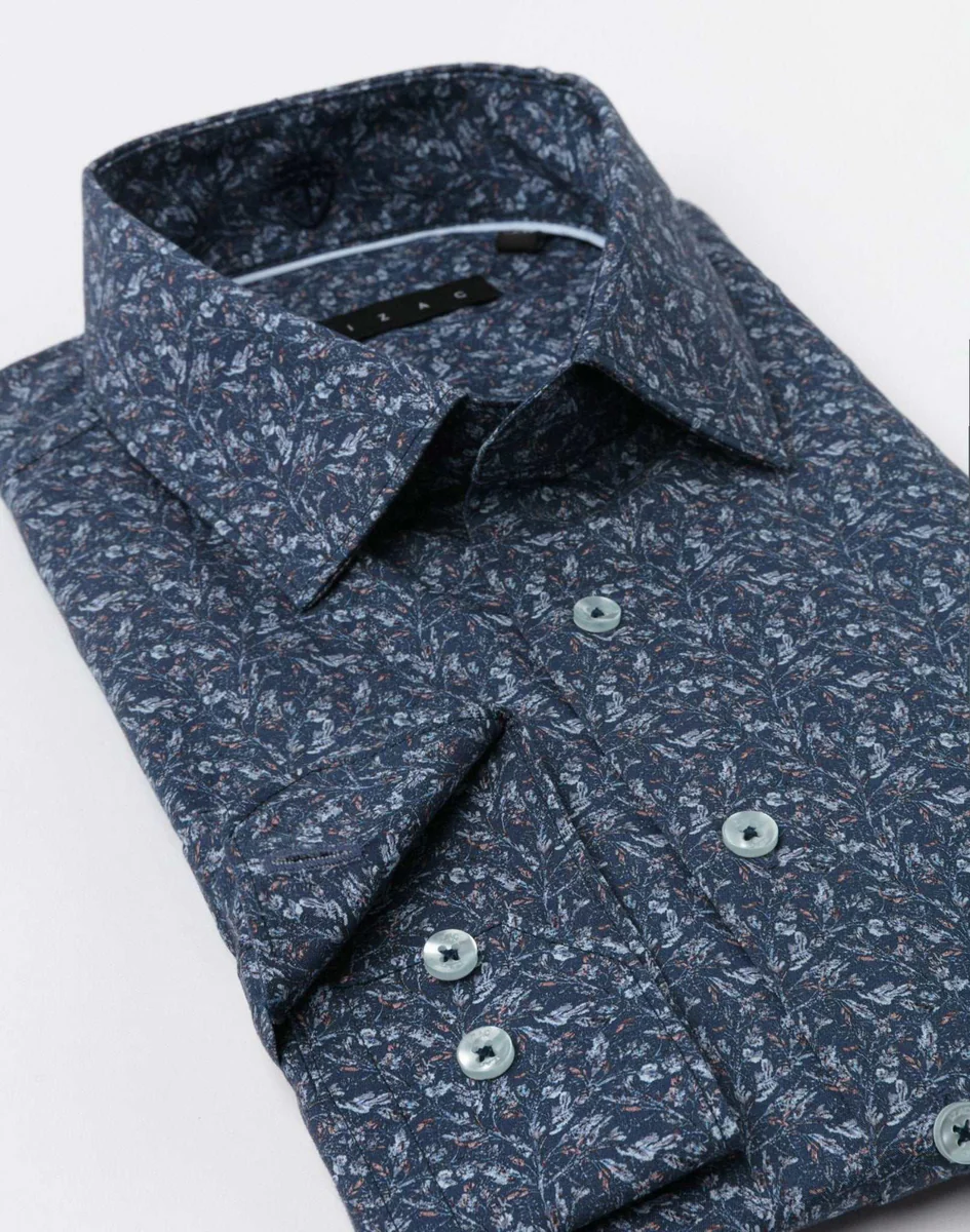 Chemise motif fleurs marine