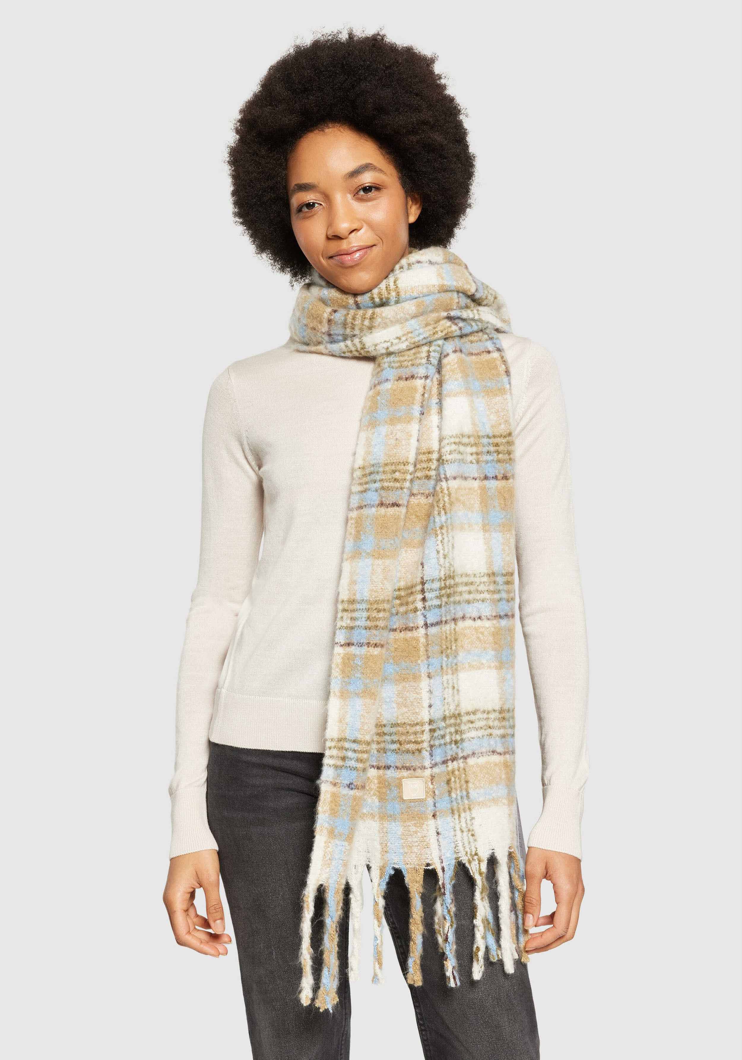 Knowledge Cotton Apparel Schal Checked Scarf Beige Check