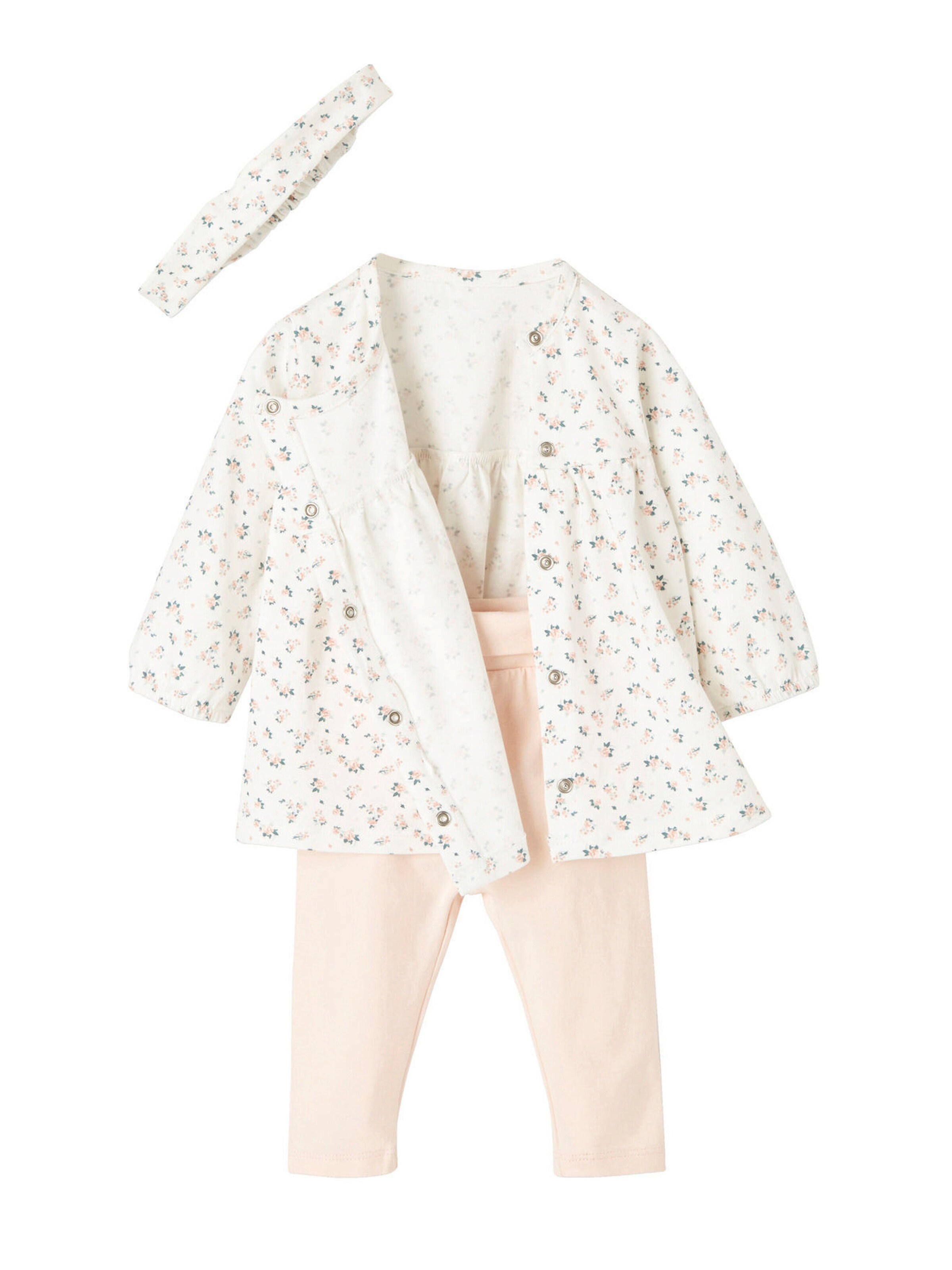 Vertbaudet Mädchen Baby Set aus Haarband, Kleid & Leggings rosa bedruckt