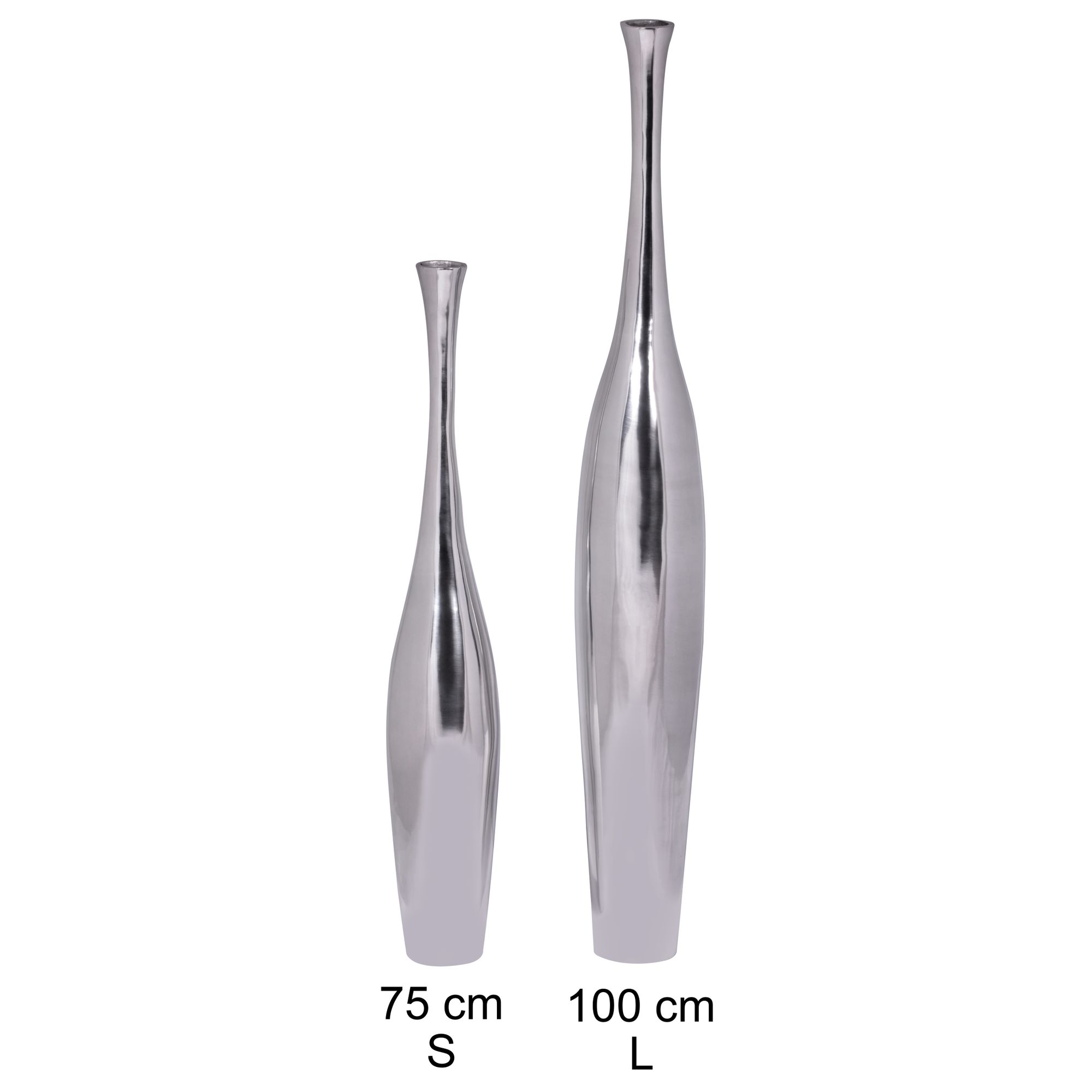 KADIMA DESIGN Große moderne Aluminium Blumenvase in Silber, 75 cm hoch, stilvoll