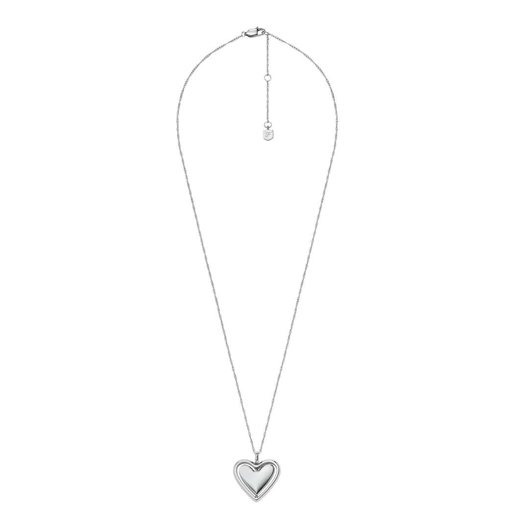 Fossil Halskette Legacy Heart Anhänger drehbar Silbrig
