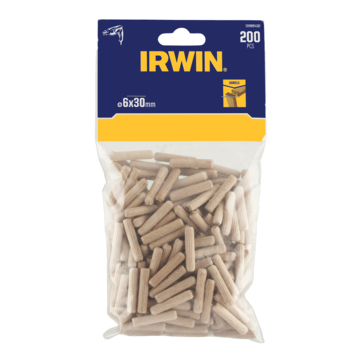 Irwin houten deuvels Ø6 mm. Inhoud 200 stuks.