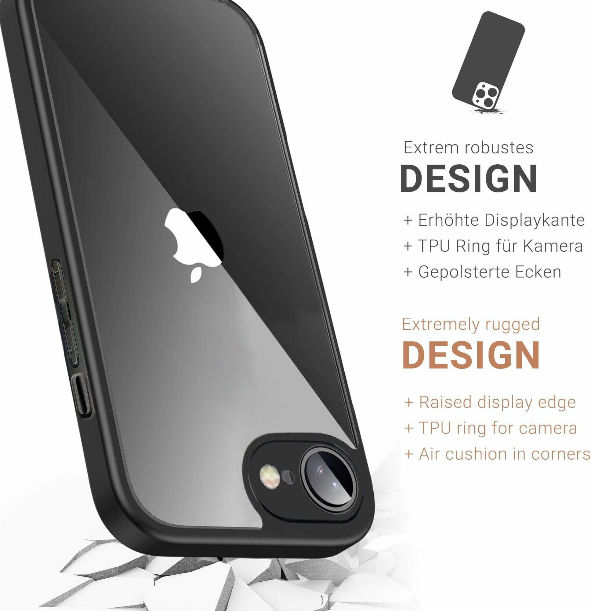 iPhone 16e Hybrid Hülle TPU Bumper   Acryl Rückseite Pankow Hybrid (11113) - Schwarz / Transparent