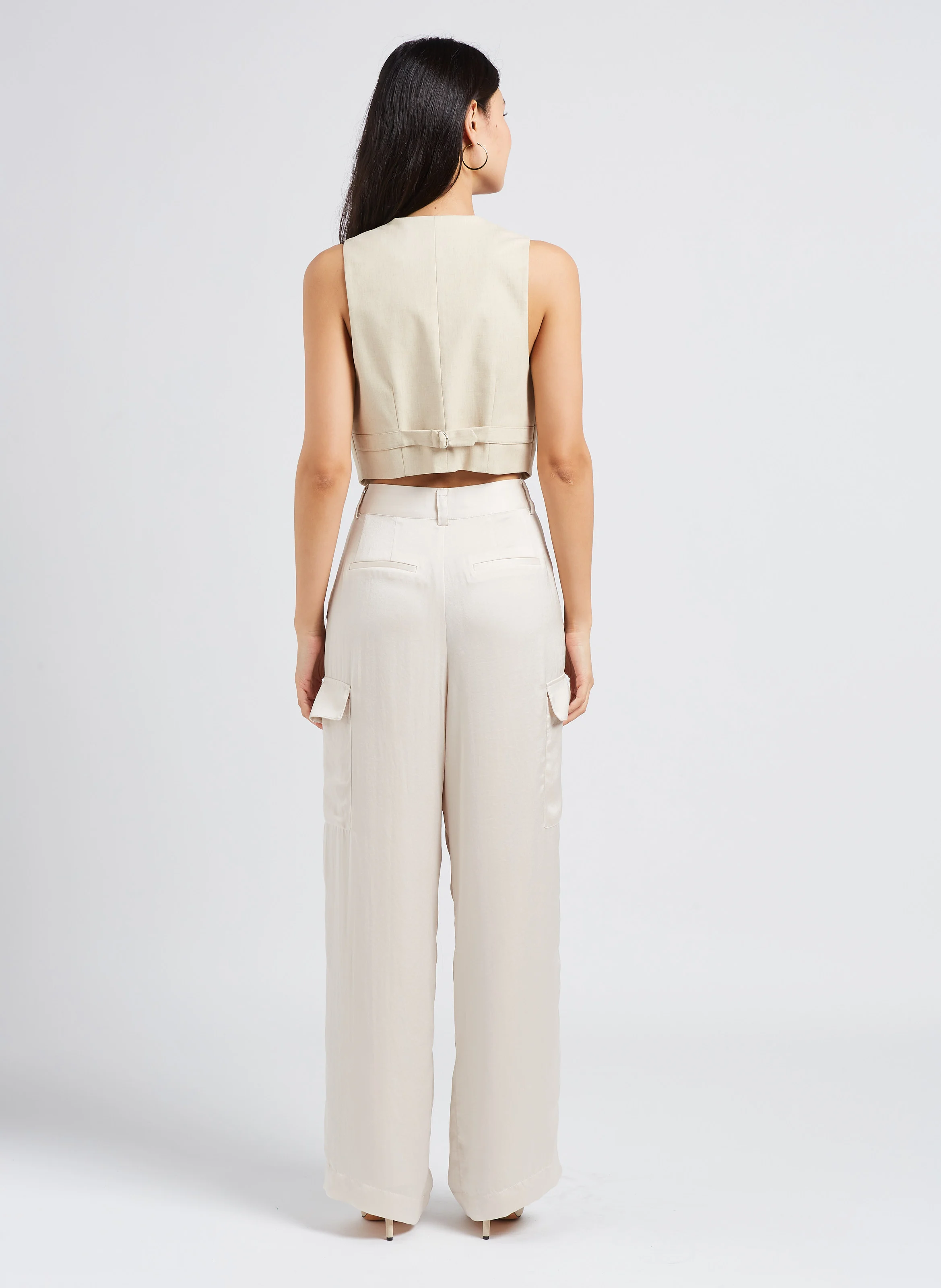 CARY - Pantalon cargo taille haute satiné | Doré