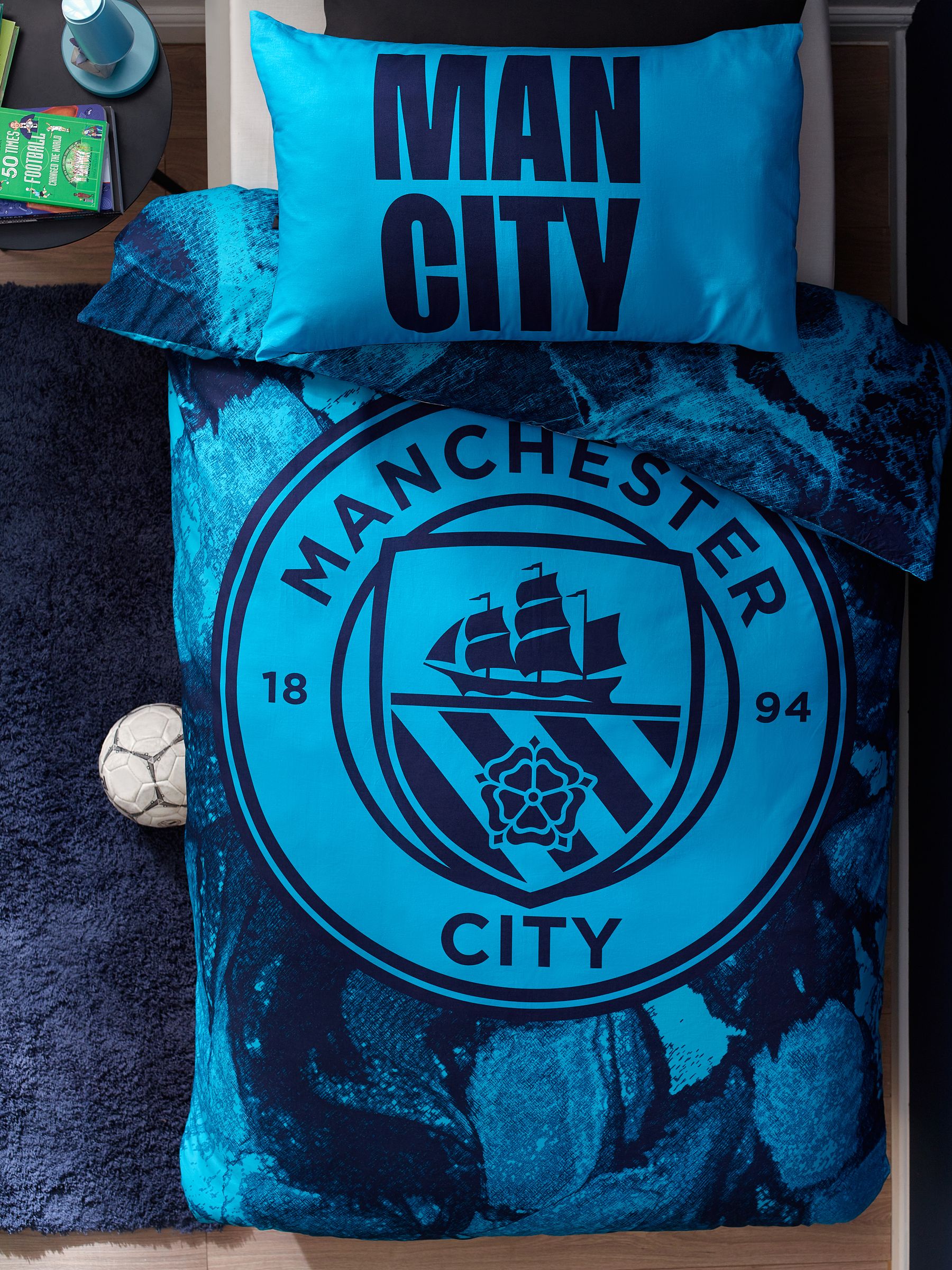 Manchester City 100% katoenen dekbedovertrek en kussensloopset voor eenpersoonsbed