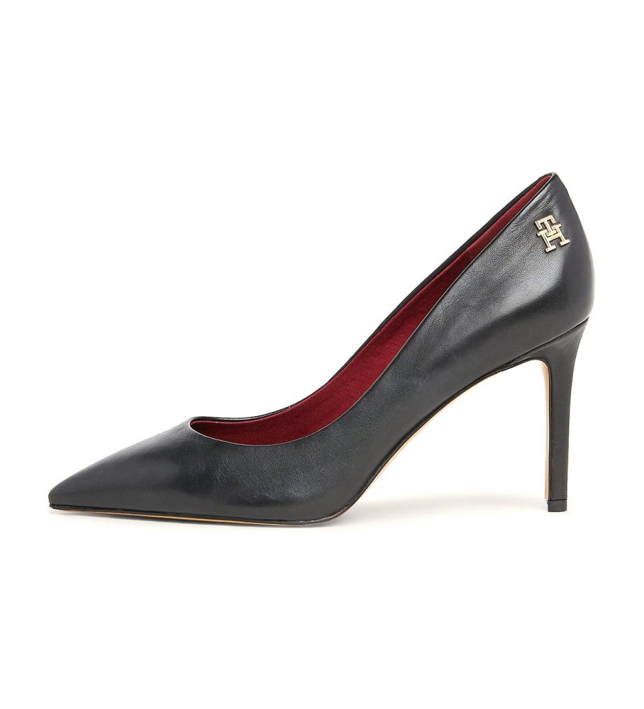 Sapatos de salto alto Tommy Hilfiger Essential em couro com bico fino, pretos - Altura do salto: 9,5 cm -