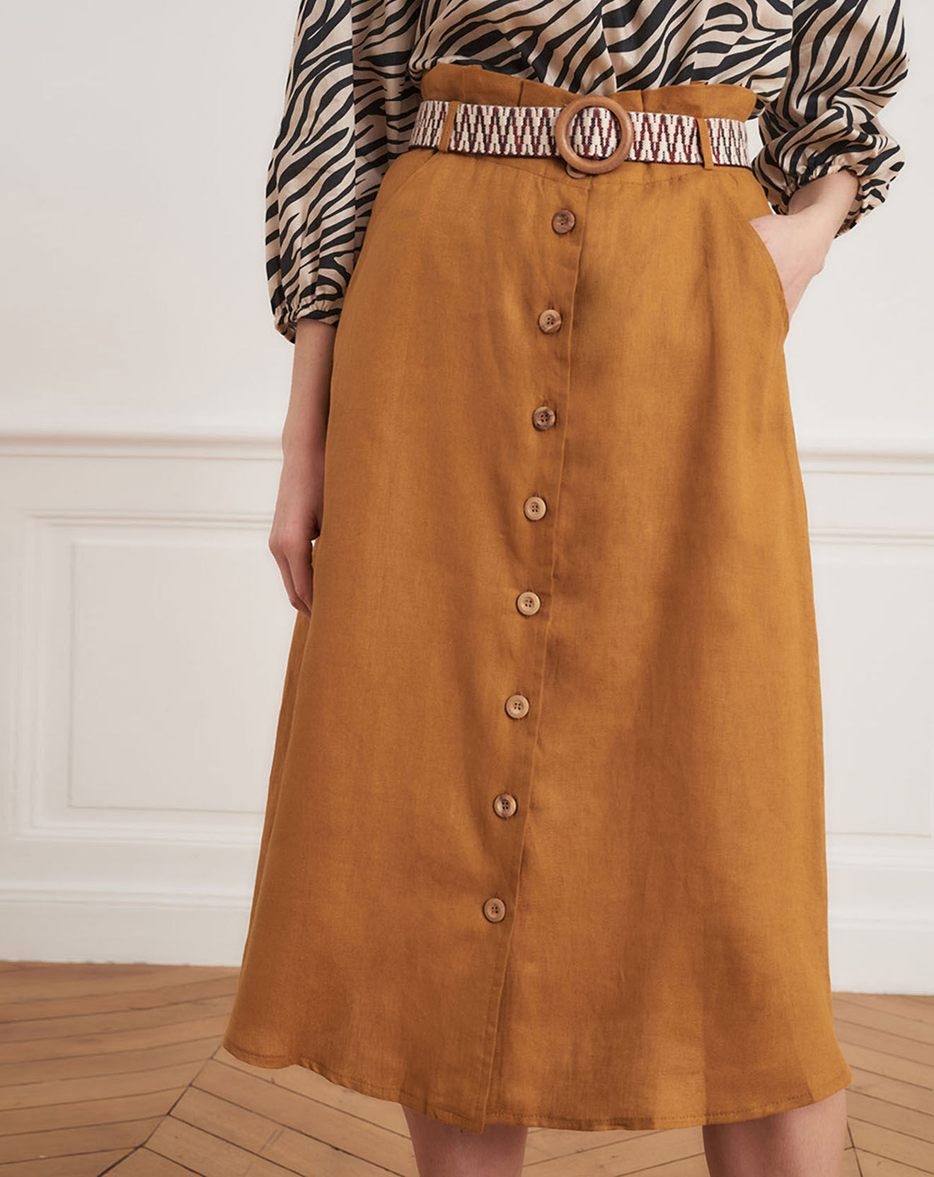 La Petite Francaise Jupe 100% Lin Josselin ocre foncé