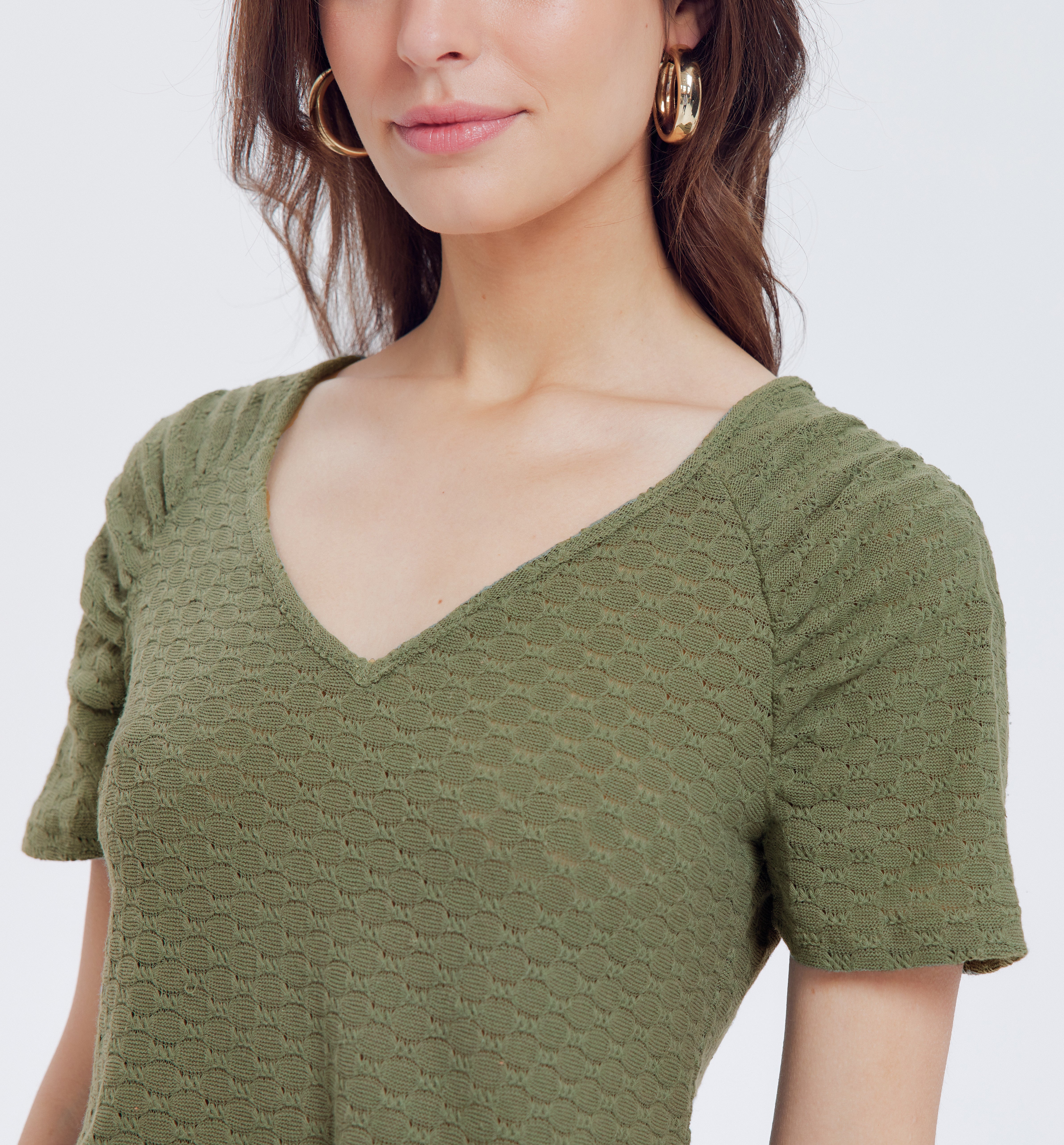 Top en maille ajourée Femme - Kaki