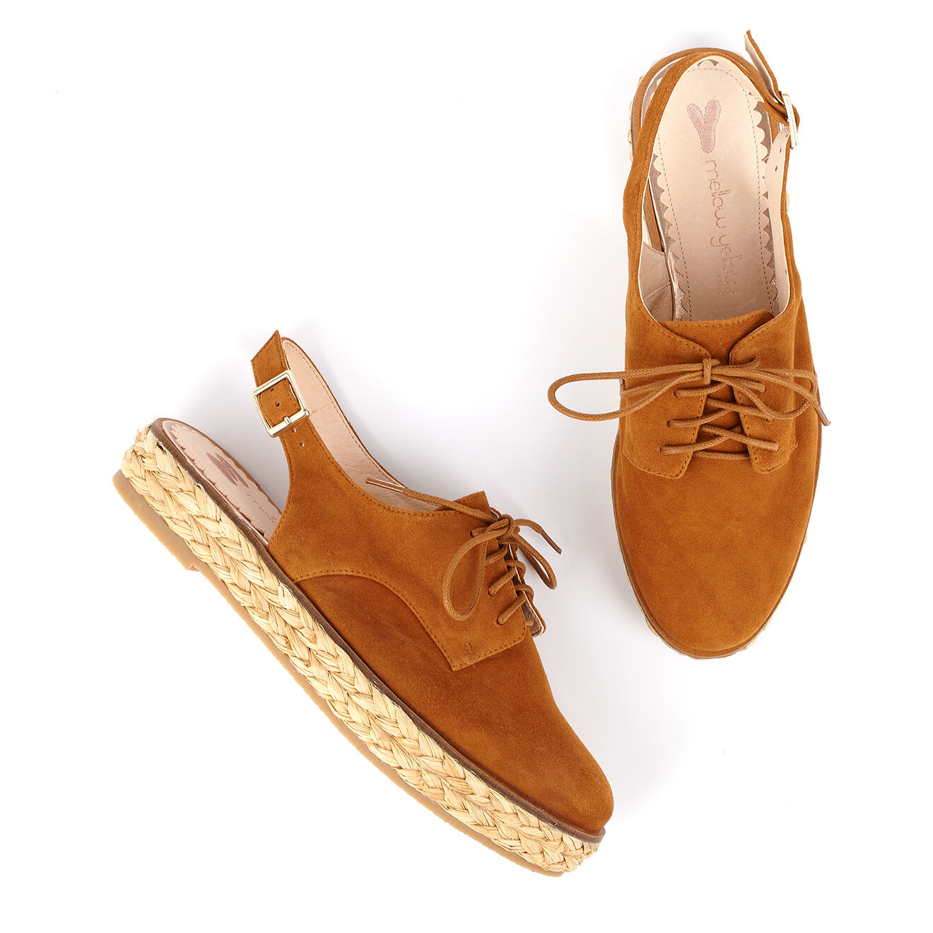 Mellow Yellow Derbies en Velours de Cuir camel