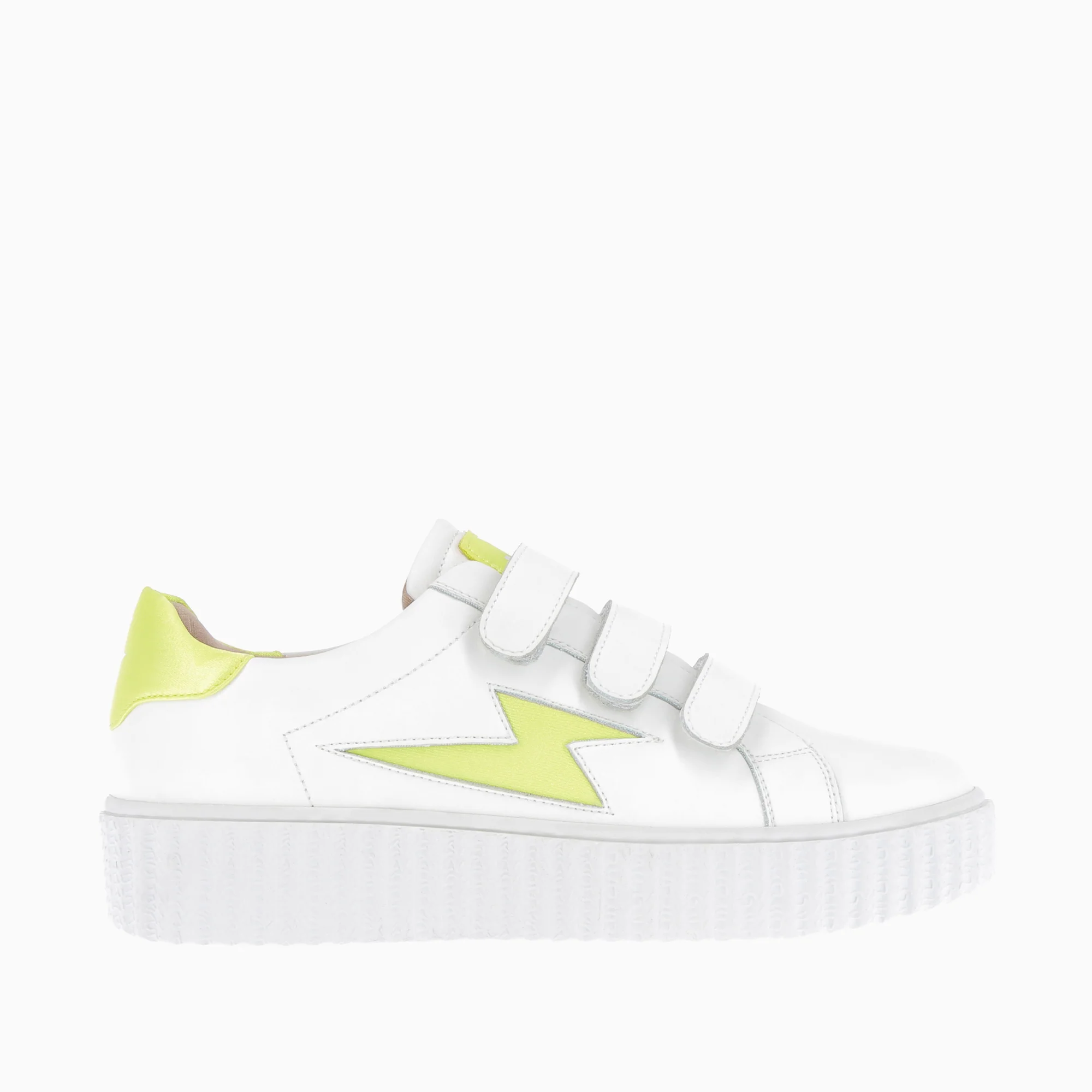 Sneakers-Baskets éclair Larissa blanches à détails en satin jaune