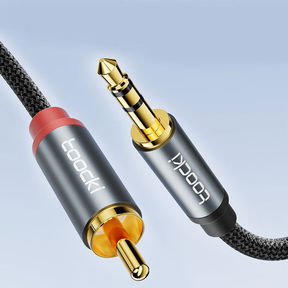 (3m) 3.5mm AUX Klinke auf Stereo Cinch Audiokabel (RCA) mit vergoldeten Kontakten und geflochtenem Kabel - Grau