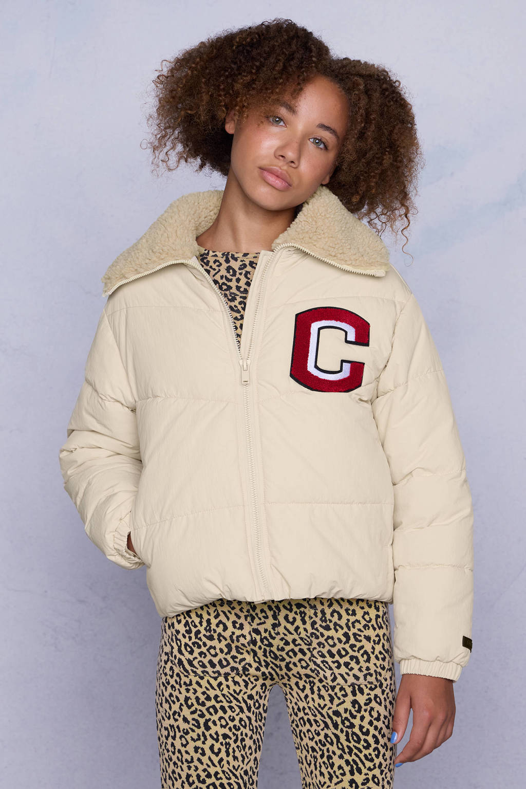 Coolcat Puffer Winterjas Joycemet Teddy Kraag Zand