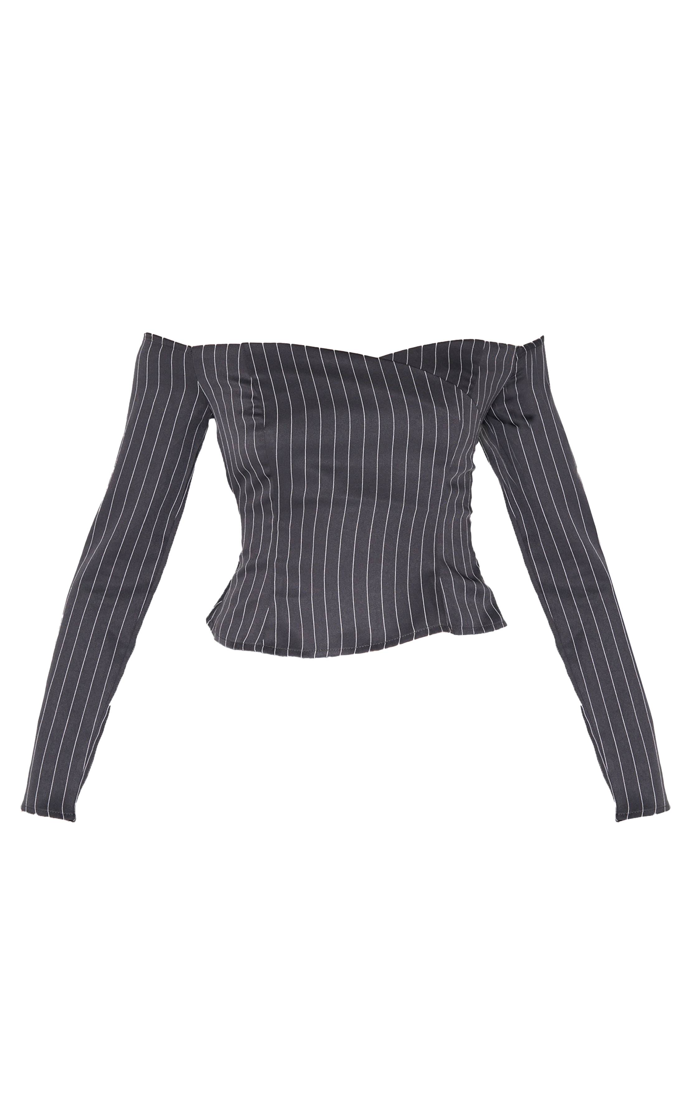 Charbon Chemise Bardot Ajustée À Fines Rayures