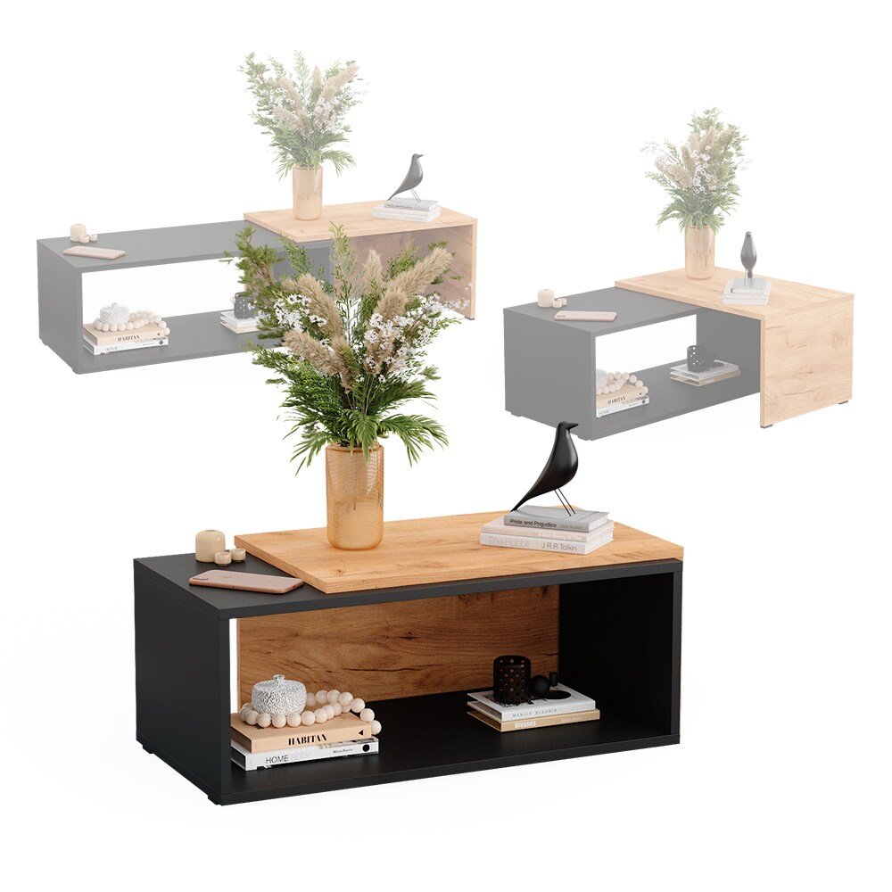 Vicco Couchtisch Bert 76,6 x 38,2 cm , Anthrazit Eiche, moderner Ausziehtisch