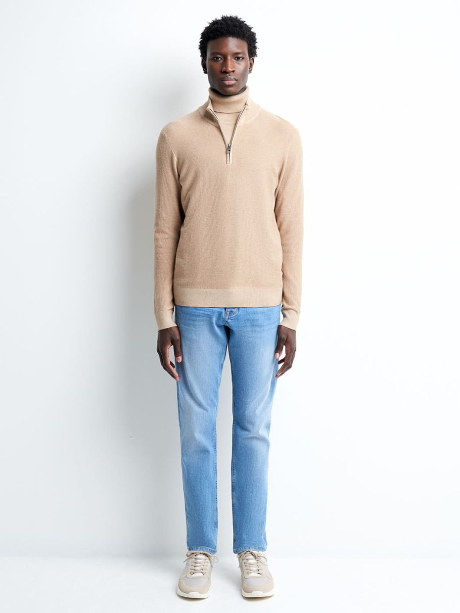 Pull col cheminée zippé en viscose bio