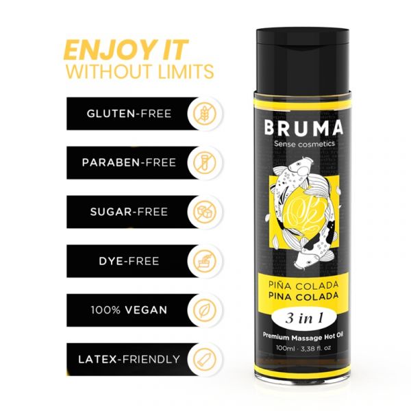 Bruma Óleo De Massagem Premium Efeito Calor Sabor Pina Colada 3 em 1 100ml