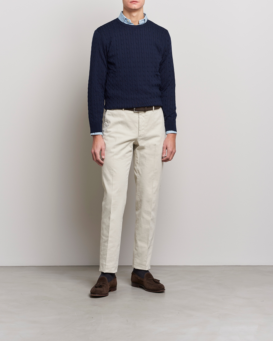 Stenströms Merino Cable Crew Neck Navy