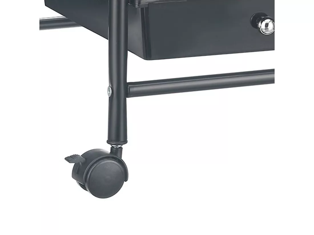 Caisson sur roulettes MARITA chariot 9 tiroirs en plastique noir et 2 étagères, rangement salle de bain en métal laqué noir