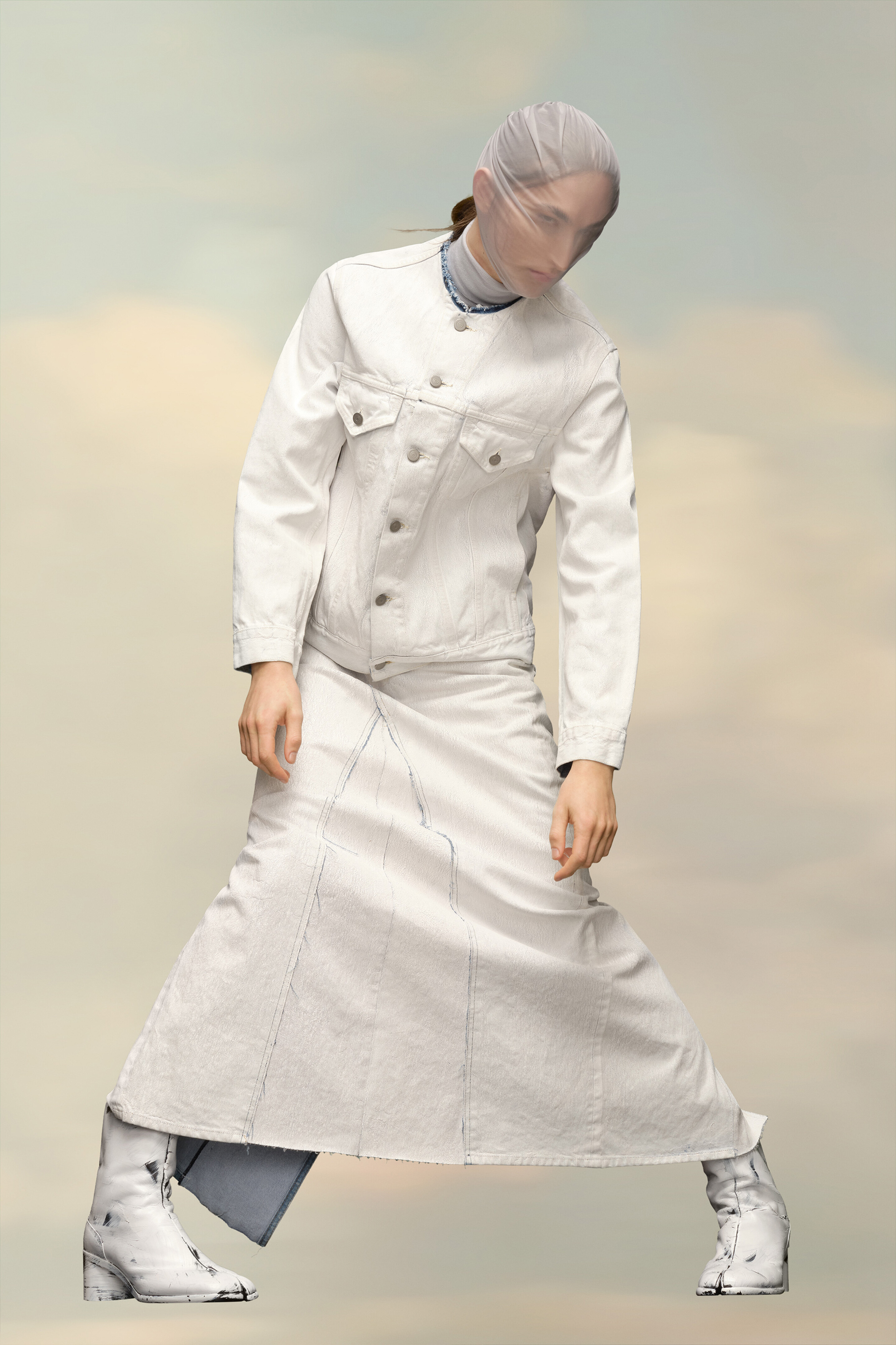Veste sans col en denim
