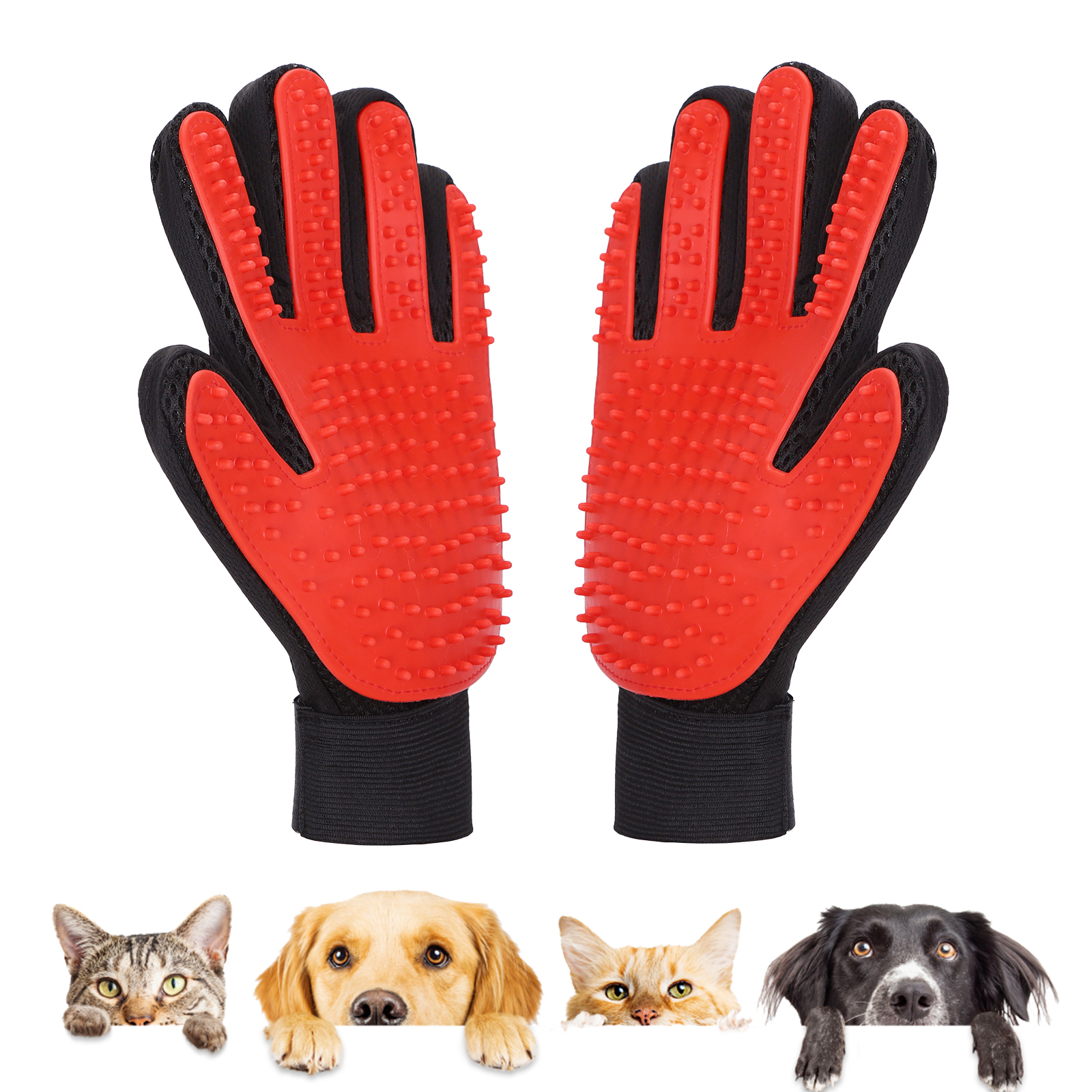 Luvas Nobleza para remoção de pelos de gatos, escova lavável e reutilizável para cães e gatos, pacote com 2 unidades, com faixas de pulso ajustáveis em velcro, luvas para remoção de pelos de gatos, vermelhas.