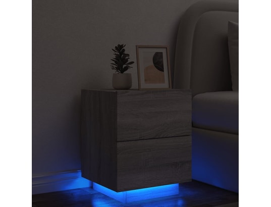 VIDAXL - Armoire de chevet et lumières led sonoma gris bois d'ingénie...