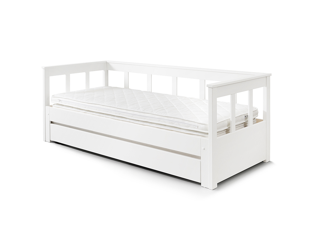 Funktionsbett PINO - weiß Kiefer massiv - mit Schubkasten - 90-180x200 cm