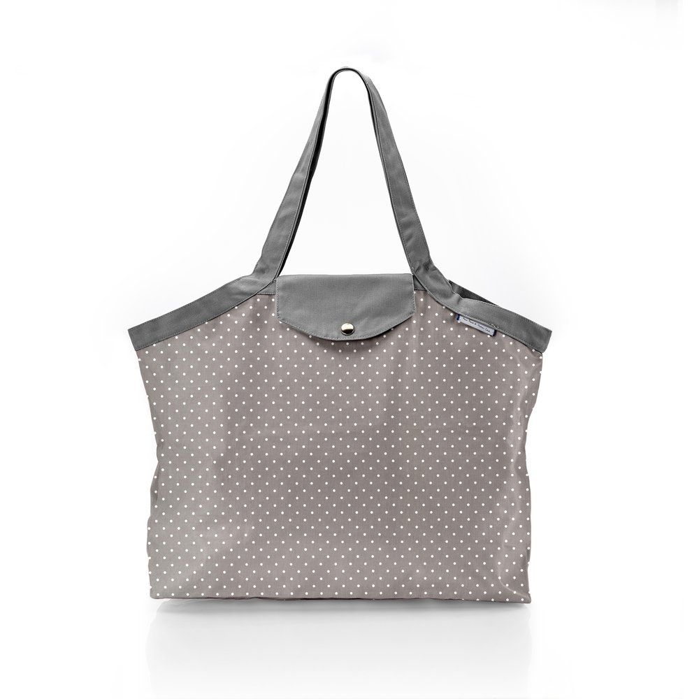 Sac Cabas Taille Moyenne Plissé Pois Gris Clair