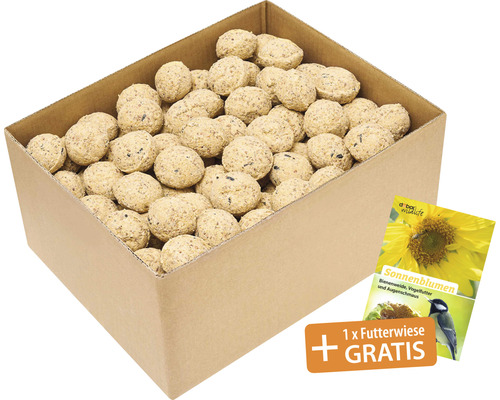Vetbollen, 100 stuks, zonder net, ca. 9 kg, inclusief weidezaadmengsel met zonnebloemen