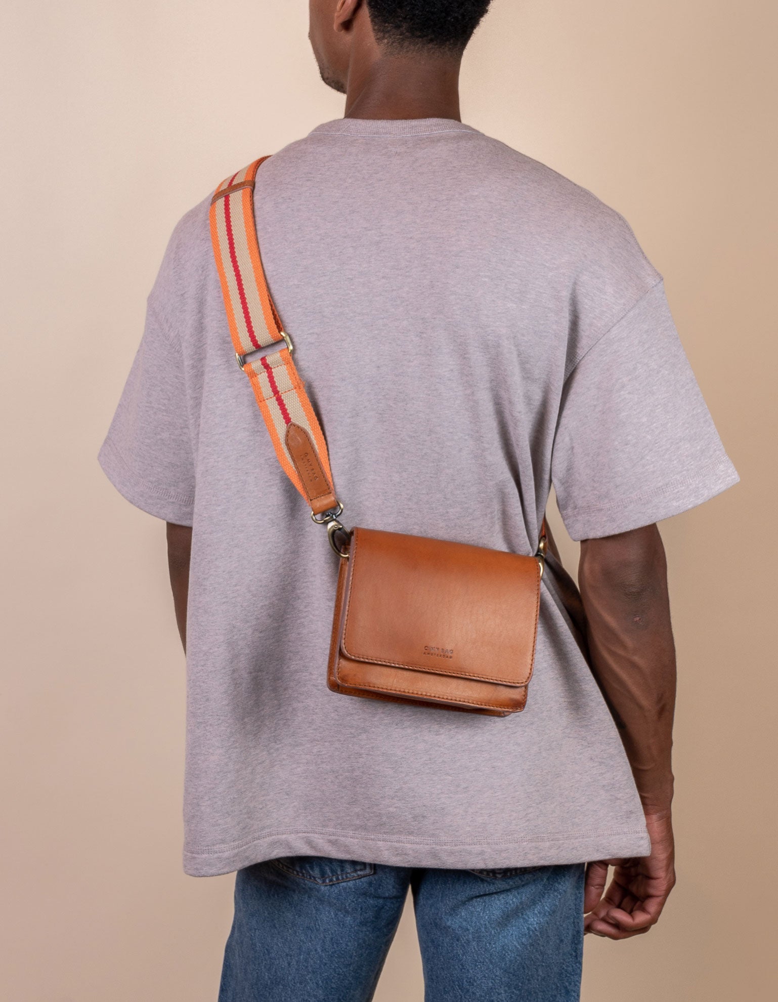 Striped Webbing Strap - Orange, Red & Cognac Classic Leather